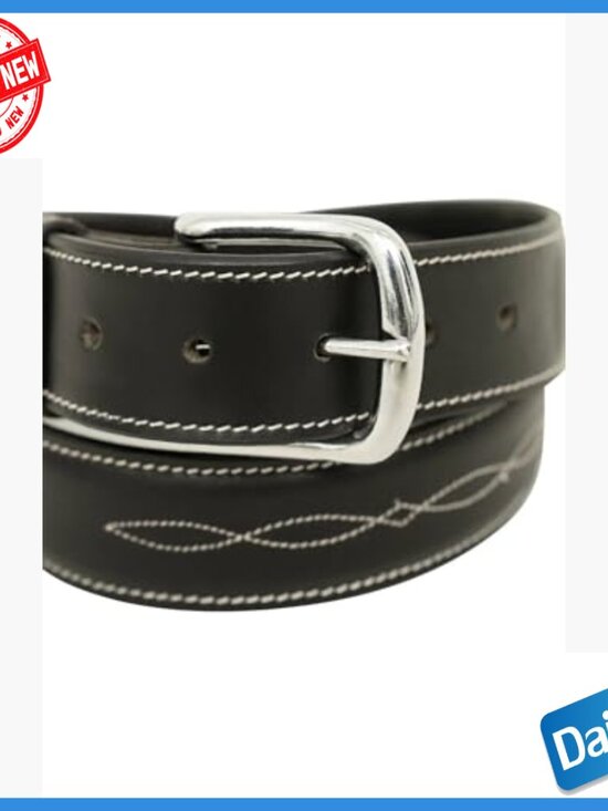 Full-Grain Leather Belt with Fancy Stitching, 1.5 Inch Width, X-Small Size main image 6
